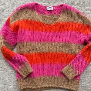 27 Miles Malibu Size XS Mohair Alpaca Wool Stripe Blossom Orange Pink Tan Sweate